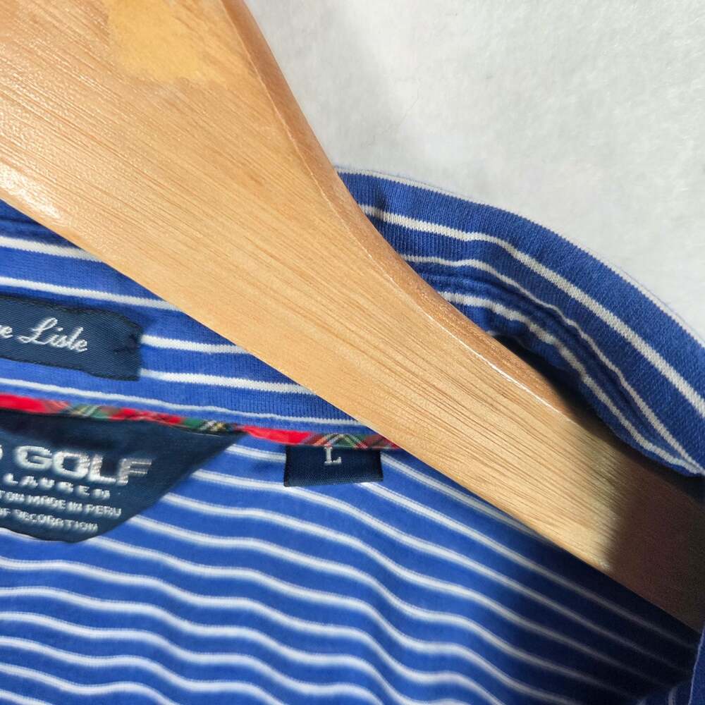 Polo Golf Ralph Lauren Shirt Mens Large Blue Striped Vintage Lisle Pima Cotton - Picture 4 of 8